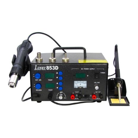 Паяльна станція LUKEY 853D фен, паяльник, блок живлення 15V 2A, тестер
