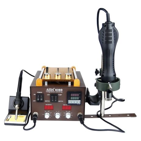 Паяльна станція Aida 939D із вбудованим вакуумним сепаратором 9" (20 x 11 см), фен, паяльник, третя рука