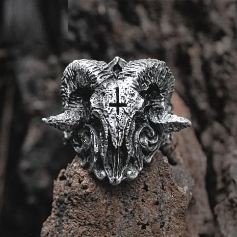 Кільце диявол череп козла перстень бафомет із черепом вівці