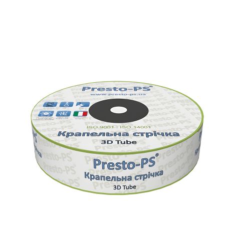 Крапельна стрічка Presto-PS емітерна 3D Tube, крапельниці через 20 см, витрата 2.7 л/рік, довжина 2000 м (3D-20-2000)