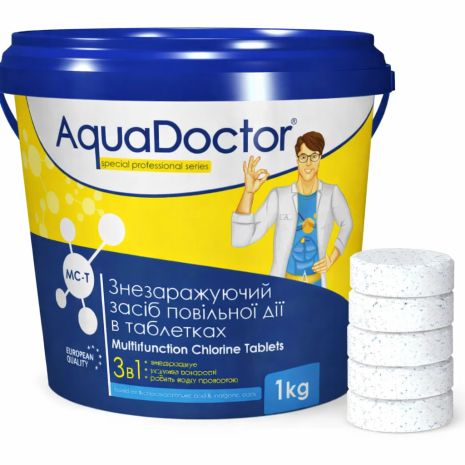 Трифункціональний хлор для басейну AquaDoctor MC-T 1 кг (таблетки по 200 г) Трифункціональний хлор для басейну AquaDoctor MC-T 1 кг (таблетки по 200 г)