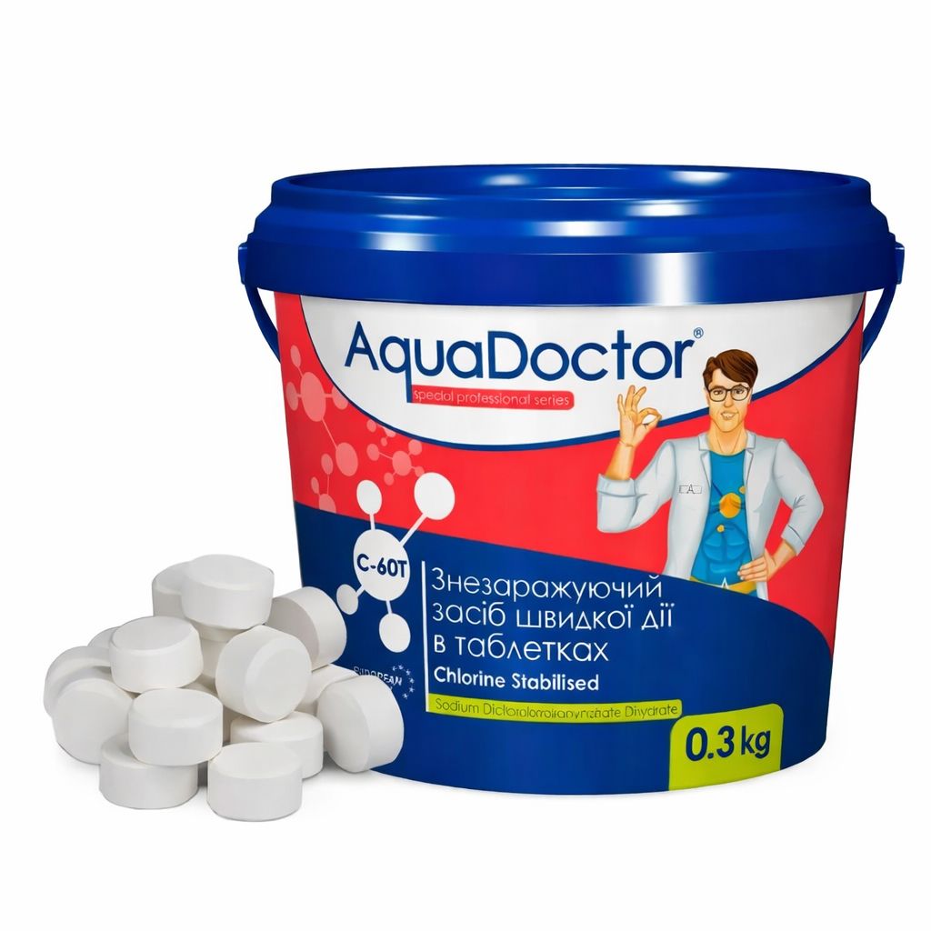 AquaDoctor C-60T 0,3 кг | Шок хлор для басейну в таблетках AquaDoctor C-60T 0,3 кг | Шок хлор для басейну в таблетках