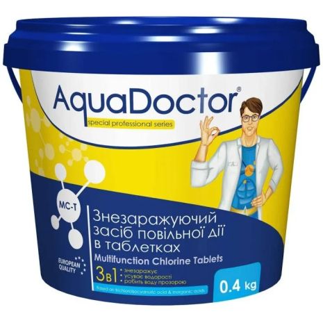 Комплексний хлор для басейну 3 в 1 AquaDoctor MC-T 0,4 кг (таблетки по 200 г) Комплексний хлор для басейну 3 в 1 AquaDoctor MC-T 0,4 кг (таблетки по 200 г)