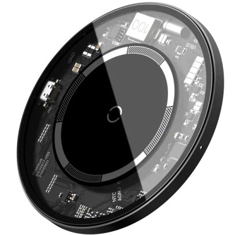 Зврядка Qi BASEUS Simple Magnetic Wireless Charger (suit for IP12) |15W| (WXJK-E02) transparent-black