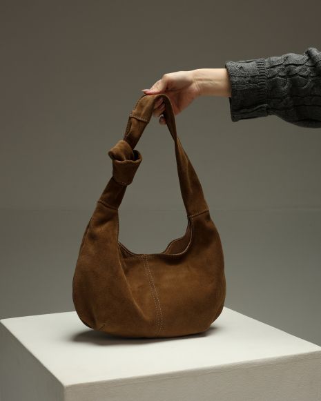 Сумка-хобо з натуральної замші SKILL капучино, SW140-4