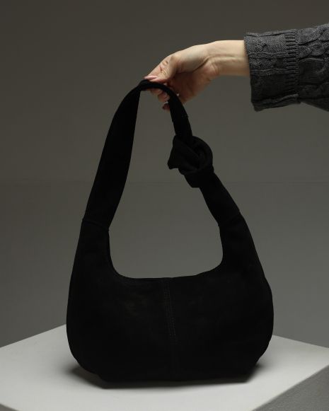 Чорний замшевий сумка-хобо SKILL із натуральної шкіри, SW140-1