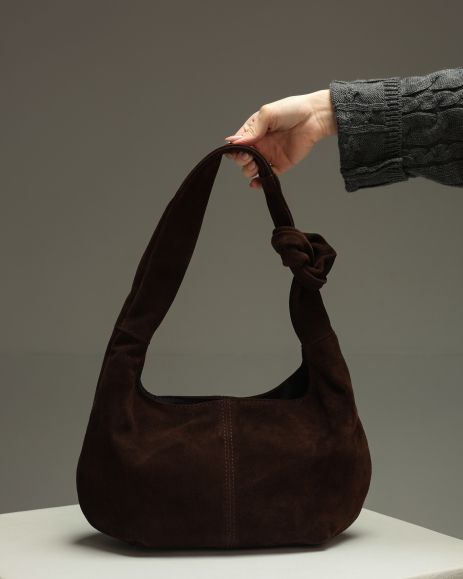 Шоколадна сумка-хобо з натуральної замші SKILL, SW140-2