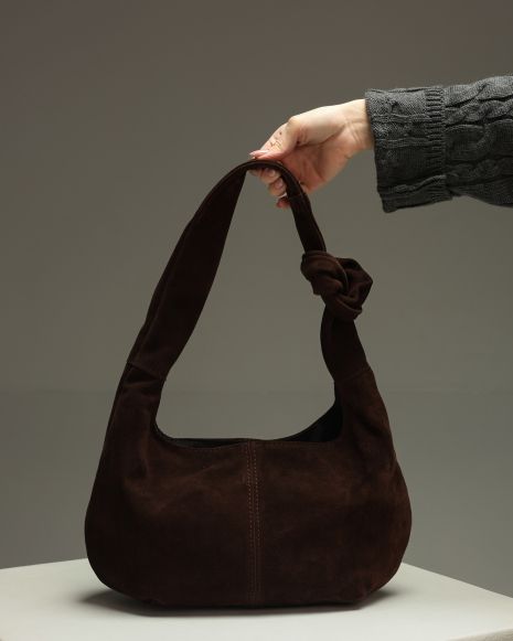 Шоколадна сумка-хобо з натуральної замші SKILL, SW140-2