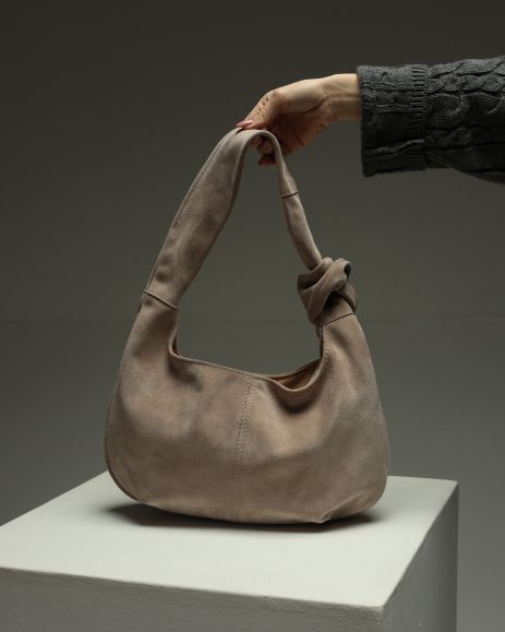 Сумка-хобо з натуральної замші SKILL бежевий, SW140-3