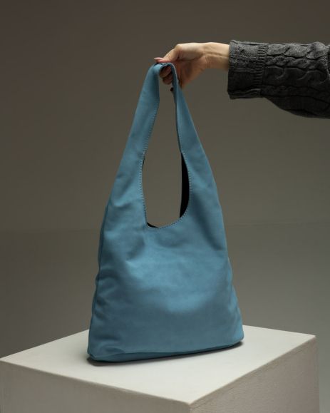 Жіноча сумка-шопер з натуральної замші блакитний, SW161-6