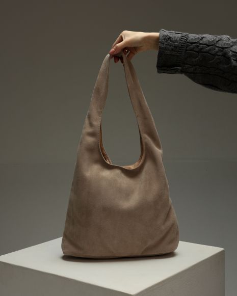 Жіноча сумка-шопер з натуральної замші бежевий, SW160-3