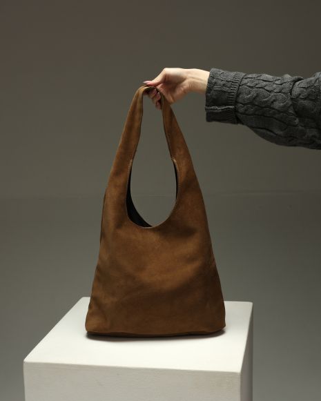 Жіноча сумка-шопер з натуральної замші, капучино, SW160-4