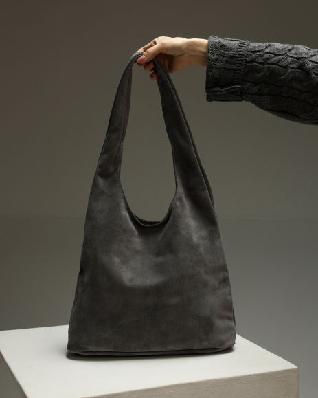 Жіноча сумка-шопер з натуральної замші сірий, SW160-5