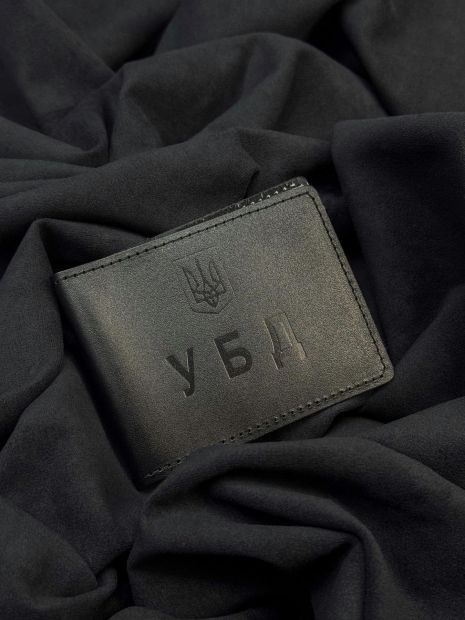 Обложка на пропуск УБД из натуральной гладкой кожи (черный)