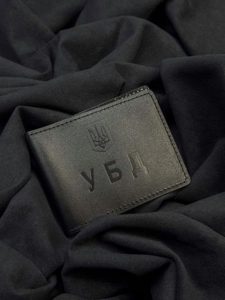 Обложка на пропуск УБД из натуральной гладкой кожи (черный)