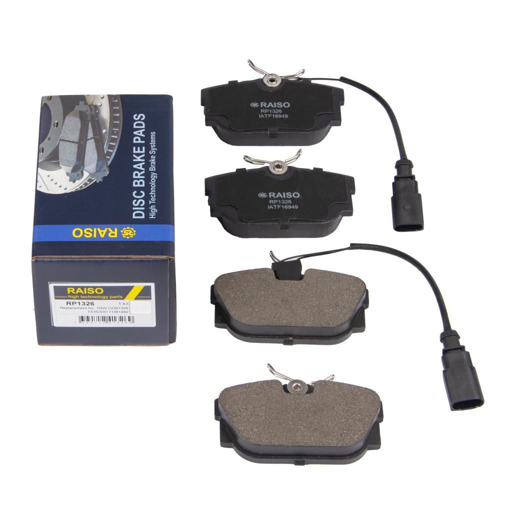 Задні дискові гальмівні колодки Sharan/T4/Galaxy/Alhambra з датчиками 90-10, RAISO (RP1326) Задні дискові гальмівні колодки Sharan/T4/Galaxy/Alhambra з датчиками 90-10, RAISO (RP1326)
