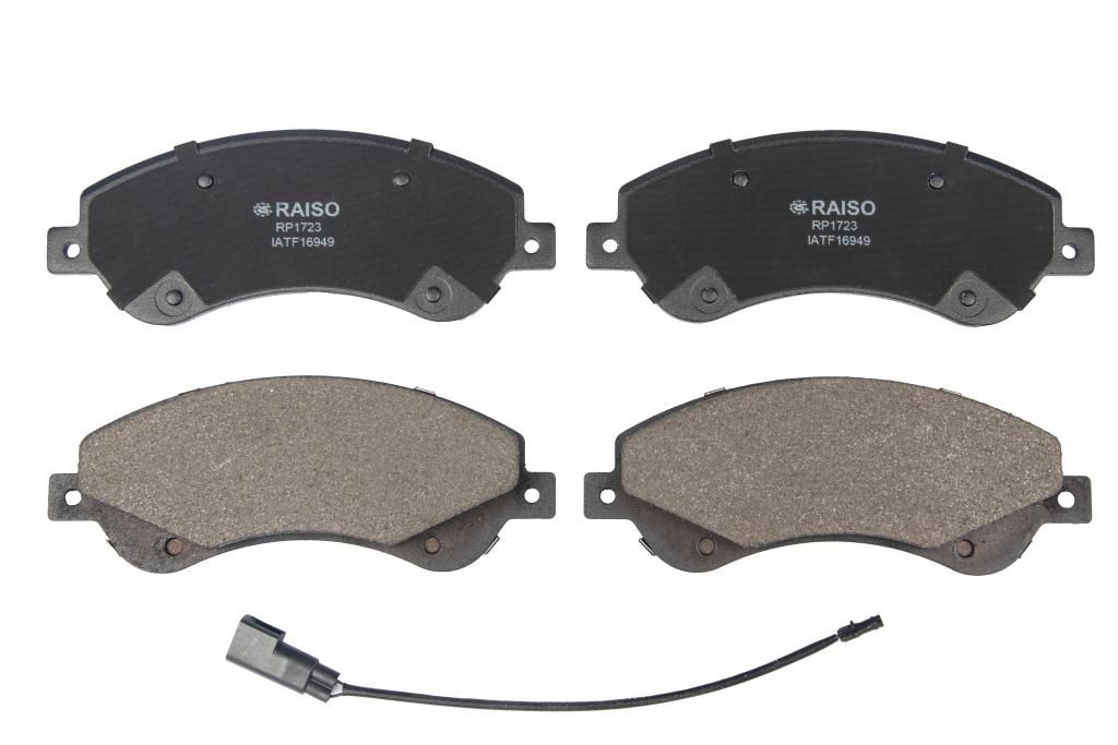 Передние дисковые тормозные колодки с датчиками для Ford Transit (V347) (FWD) 06-, RAISO (RP1723) Передние дисковые тормозные колодки с датчиками для Ford Transit (V347) (FWD) 06-, RAISO (RP1723)