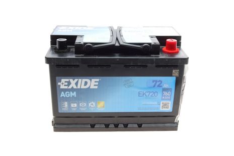 Авто аккумулятор 72Ah-12v Exide AGM (278х175х190), R, EN760 EK720