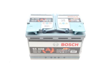 Акумулятор 70Ah-12V BOSCH AGM (S5A08) (278х175х190), R, EN 760