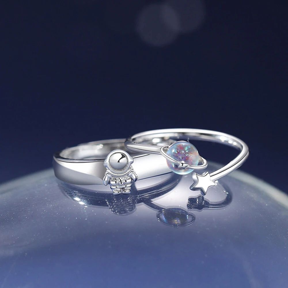 Набор парных колец планета астронавт лунный камень парные кольца для двух влюбленных Набор парных колец планета астронавт лунный камень парные кольца для двух влюбленных