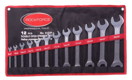 Комплект рожковых ключей, 12 предметов (6х7 - 30х32мм), на полотне ROCKFORCE RF-5122P Комплект рожковых ключей, 12 предметов (6х7 - 30х32мм), на полотне ROCKFORCE RF-5122P