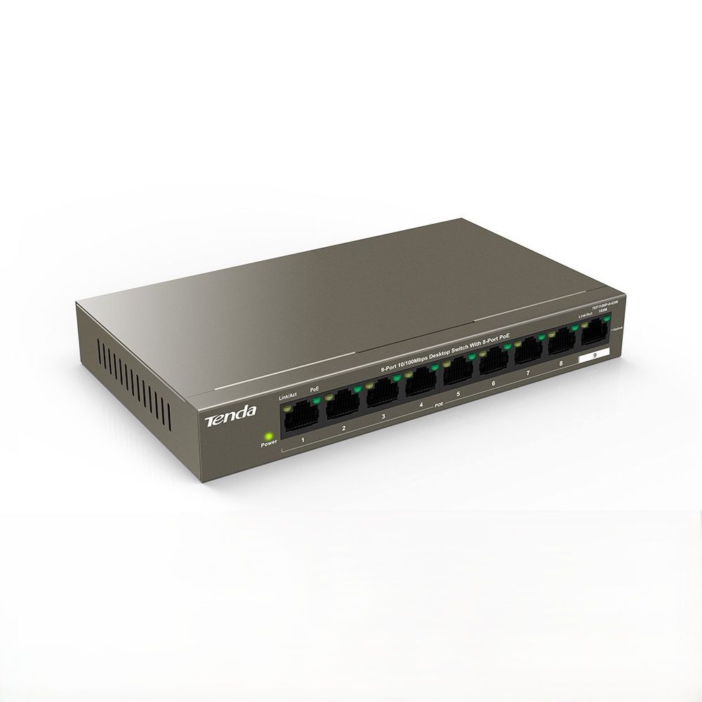 PoE-комутатор TENDA TEF1109P-8-63W, 8xFE PoE, 1xFE Uplink PoE-комутатор TENDA TEF1109P-8-63W, 8xFE PoE, 1xFE Uplink