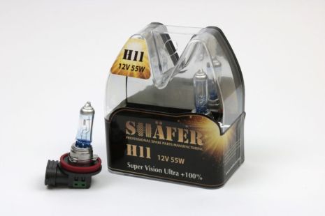 Галогенова лампа H11 12V55W Super Vision Ultra +100% (комплект, пластиковий бокс 2шт), SHAFER (SL3011)