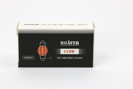Лампа накаливания 12V C10W SV8.5 (11×41) (картонная упаковка по 10шт), SHAFER (SL2013)