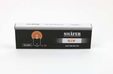 Лампа накаливания 24V 5W R5W BA15S (картонная упаковка по 10шт), SHAFER (SL2204)