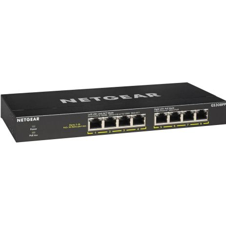 Комутатор NETGEAR GS308PP, 8xGE PoE+ (83Вт), FlexPoE, некерований
