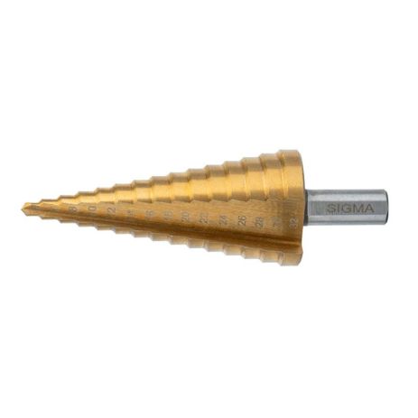 Свердло по металу східчасте HSS-TIN титанове з прямою канавкою Ø4-32мм, крок 2мм (блістер) SIGMA 1186081