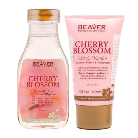 Подарочный набор шампуня и кондиционера Beaver Cherry Blossom с экстрактом сакуры, 60 мл + 40 мл Подарочный набор шампуня и кондиционера Beaver Cherry Blossom с экстрактом сакуры, 60 мл + 40 мл