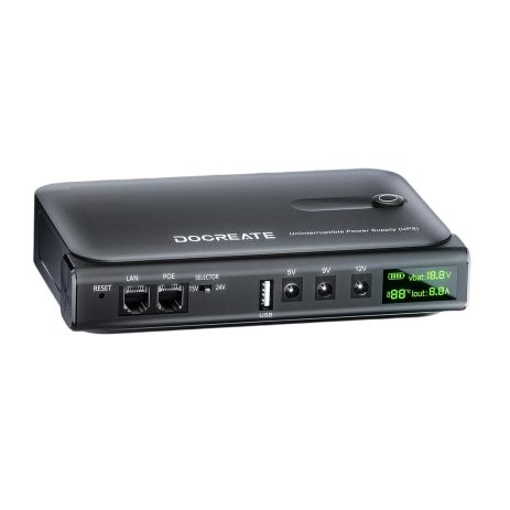 ИБП UPS 36W Doocreate DC1036L/DC3016L+АКБ 7200mAh +POE, +USB, 3xDC 5/9/12V LED-Display (заменяемые АКБ 18650 4шт в комплекте) Black