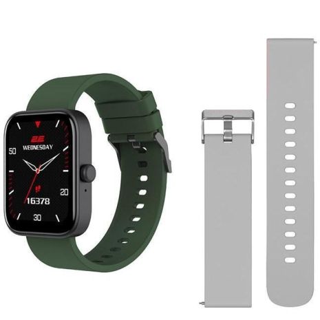 Смарт-годинник 2E Alpha SQ Music Edition, 46 мм, чорний/зелений + сірий ремінець UA UCRF