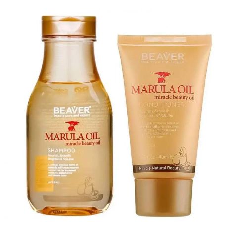 Питательный набор Beaver Marula Oil шампунь и кондиционер для сухих и поврежденных волос, 60 мл + 40 мл