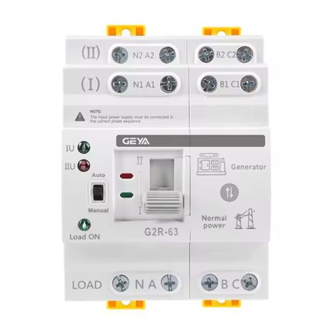 Автомат введення резерву з автоматичним перемиканням на 3 фази Geya G2R-63, 4 полюси, DIN