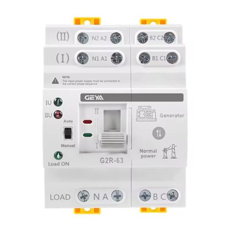 Автомат введення резерву з автоматичним перемиканням на 3 фази Geya G2R-63, 4 полюси, DIN