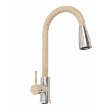 Змішувач з висувним виливом Platinum KT 8203 (8614) Пісок комбі