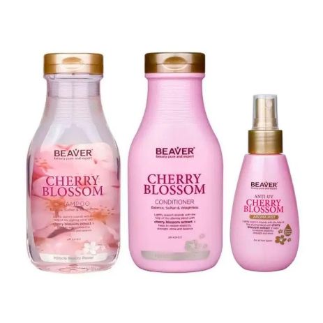 Набір для щоденного застосування Beaver Cherry Blossom шампунь, кондиціонер та арома-спрей, 350+350+100 мл