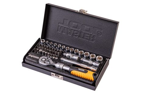 Набір інструментів PROFI ¼" 45 шт 4-13 мм телескопічна тріскачка CrV50BV30 металевий кейс MASTERTOOL 78-2045