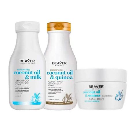 Розгладжуючий набір Beaver Coconut Oil & Milk шампунь, кондиціонер і маска для сухого і неслухняного волосся, 350+350+250 мл
