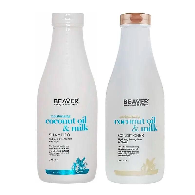 Розгладжуючий набір Beaver Coconut Oil & Milk шампунь та кондиціонер для сухого і неслухняного волосся, 2х730 мл Розгладжуючий набір Beaver Coconut Oil & Milk шампунь та кондиціонер для сухого і неслухняного волосся, 2х730 мл