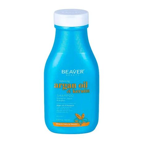 Восстанавливающий шампунь Beaver Argan Oil & keratin Shampoo для поврежденных волос с аргановым маслом, 60 мл