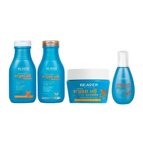 Набор Beaver Argan Oil & Keratin шампунь, кондиционер, маска и сыворотка с аргановым маслом 350+350+250+150 мл