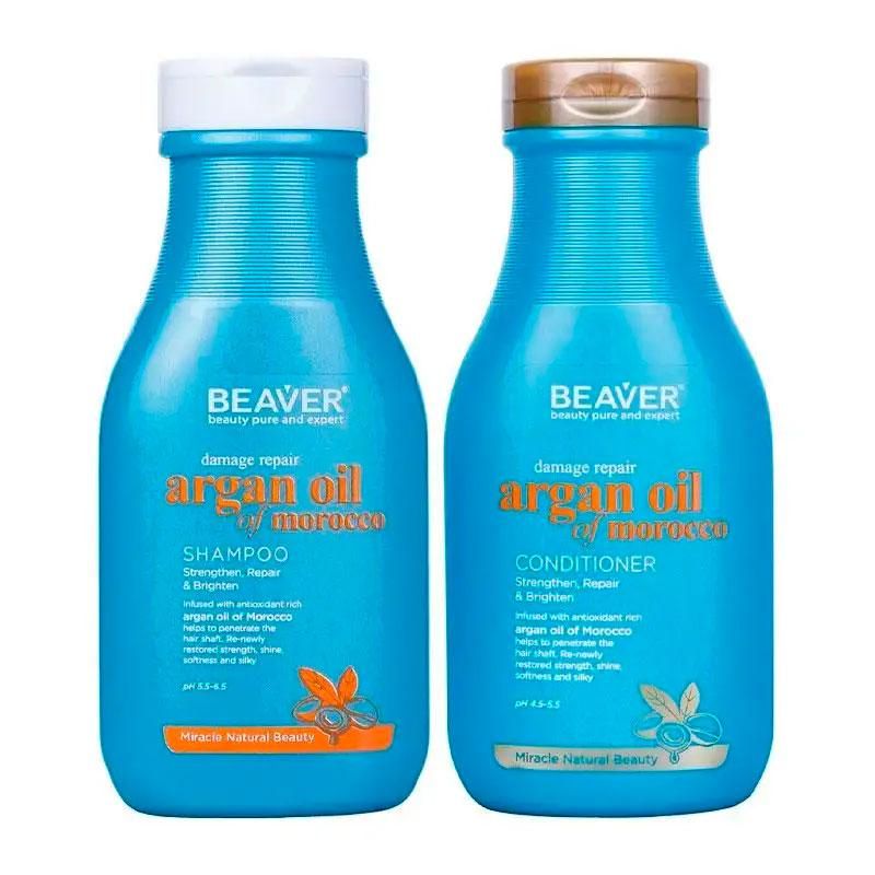 Восстанавливающий набор Beaver Argan Oil & Keratin шампунь и кондиционер с аргановым маслом, 2х350 мл Восстанавливающий набор Beaver Argan Oil & Keratin шампунь и кондиционер с аргановым маслом, 2х350 мл
