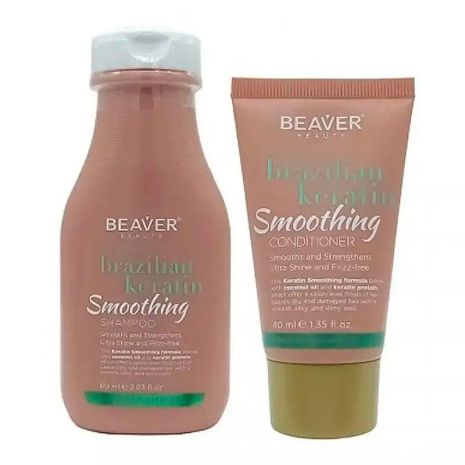 Набір з кератином Beaver Brazilian Keratin Smoothing шампунь та кондиціонер для еластичності волосся, 60 мл + 40 мл