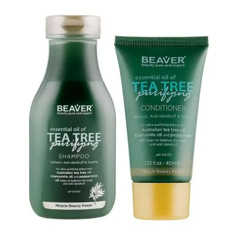 Набір для жирного волосся Beaver Essential Oil of Tea Tree Purifying шампунь та кондиціонер, 60 мл + 40 мл