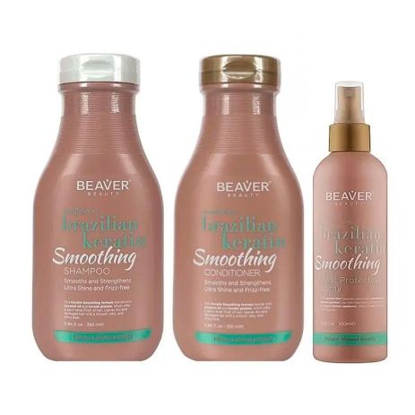 Набір з кератином Beaver Brazilian Keratin Smoothing шампунь, кондиціонер та термозахисний спрей 350+350+200 мл