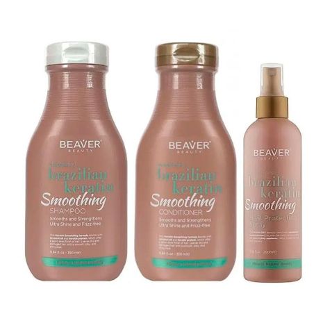 Набір з кератином Beaver Brazilian Keratin Smoothing шампунь, кондиціонер та термозахисний спрей 350+350+200 мл