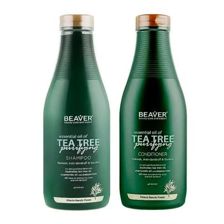 Набор для жирных волос Beaver Essential Oil of Tea Tree Purifying шампунь и кондиционер, 2х730 мл Набор для жирных волос Beaver Essential Oil of Tea Tree Purifying шампунь и кондиционер, 2х730 мл